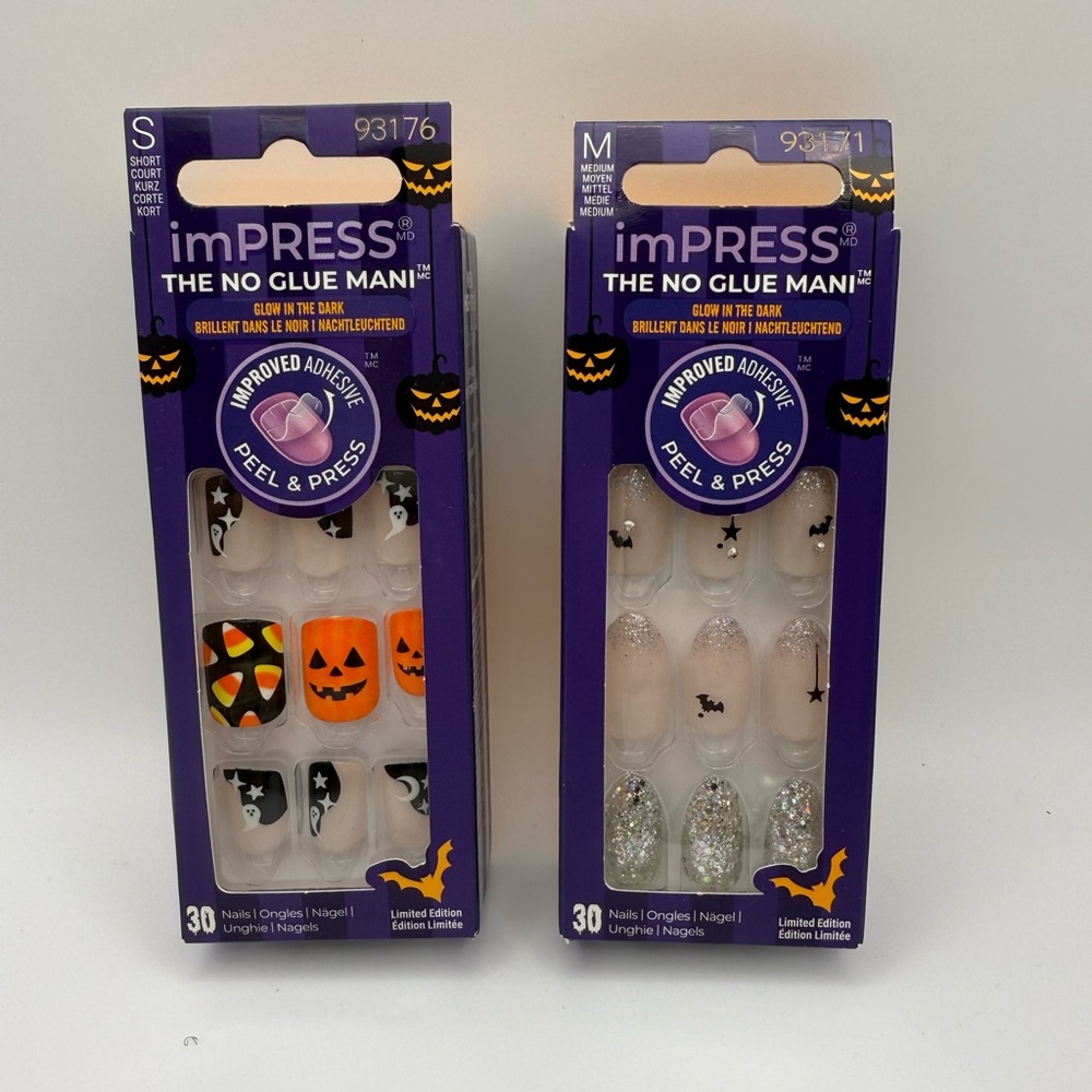 KISS Impress Halloween Glow in the Dark Press On Nail Set, 2 Design Set